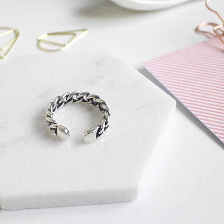 BFCLUB Silver Color Wide Chain Rings Silver Vintage Wild Square Strip Chain Open Rings for Women Fine Jewelry Gift