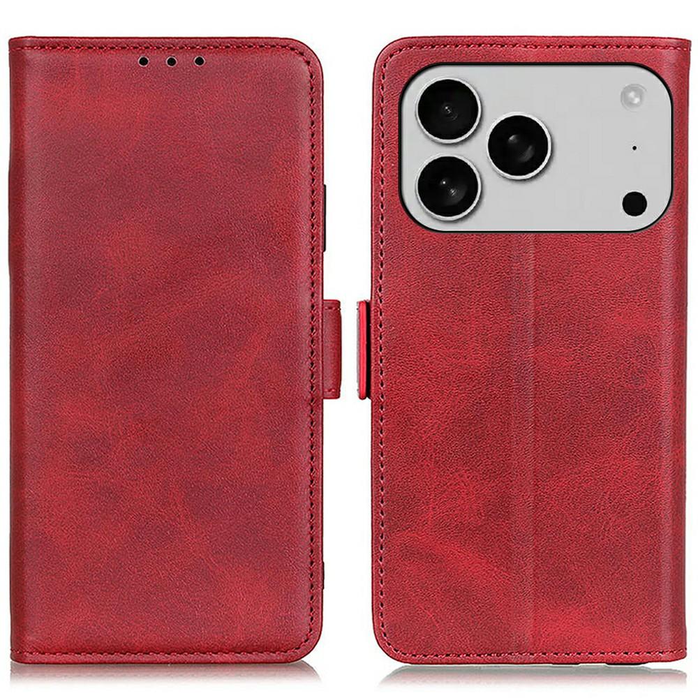For iPhone 17 Pro Case Stand Cowhide Texture PU Leather Phone Cover