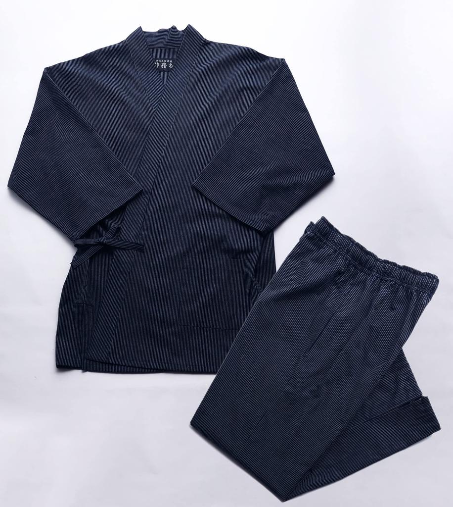 Watanosato Japanese-made Kurume Tsumugi Weave Samue (3L, Striped)