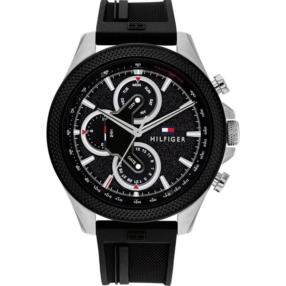 Tommy Hilfiger Men s Chronograph Watch Black Dial Silicone Strap 1792082 чёрный