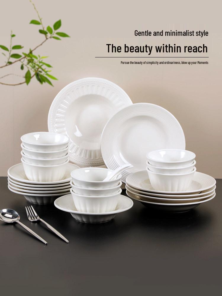 French White Embossed Ceramic Plate Set - Creative Pumpkin Soup & Breakfast Plates