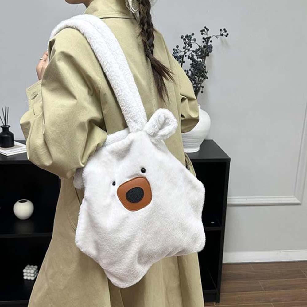 Cute Furry Bear Handbag Solid Color Cartoon Shoulder Pouch Soft Capybara Plush Bag  Friends