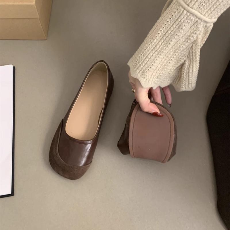 Fashion Women's Soft Leather Ballet Flats Foldable Soft Sole Short Square Toe Granny Shoes Retro Versatile Trendy Shoes for Women