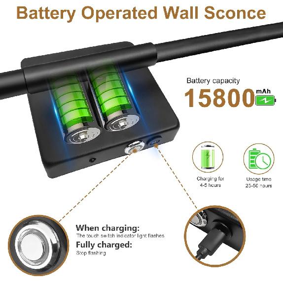 Battery Operated Wall Sconce with Remote, 3000K-6000K Dimmable Sconces Battery Operated 360° Rotatable, Wireless Wall Lights for Living Room,