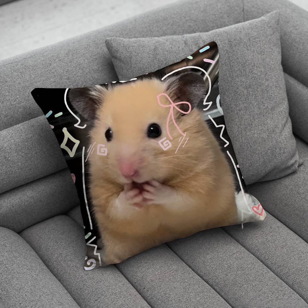 Cute Hamster Pillow Case For Home Bedroom Car Office Decoration Living Room Sofa Cushion Cover Suitable