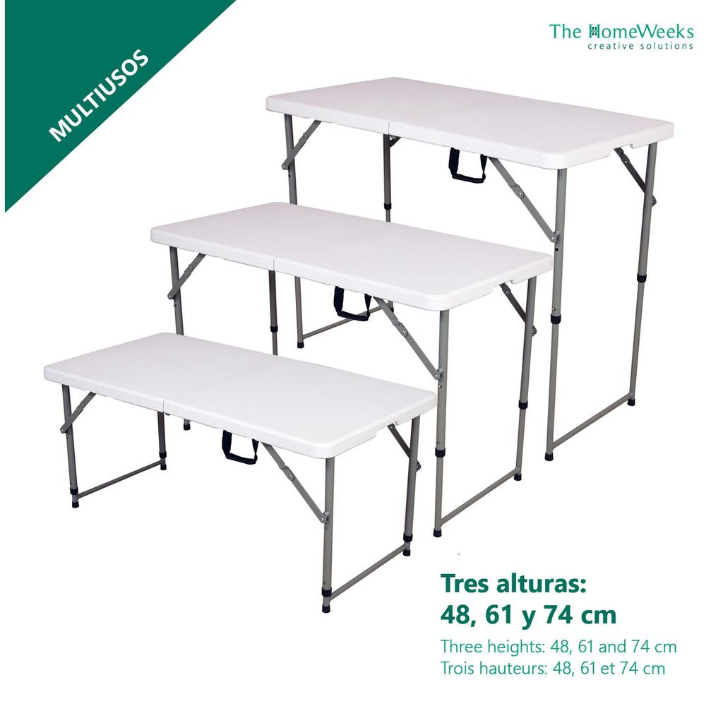 Folding Table Public Use Solid 120 X 60 X 48/61/74cm Adjustable Height. Portable, HDPE Board 4 Adults, Multipurpose Garden Catering The HomeWeeks