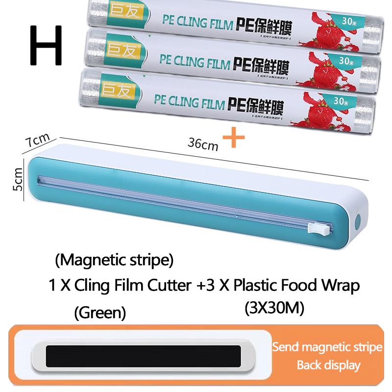 Plastic Wrap Dispenser with Slide Cutter Reusable Food Wrap Cutter Household Cling Film Cutter Refillable Cling Film Dispenser