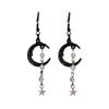 Gothic Retro Black Crescent Purple Crystal Beads Five-pointed Star Tassel Dangle Earrings for Women Hallowmas Party Jewelry Gift