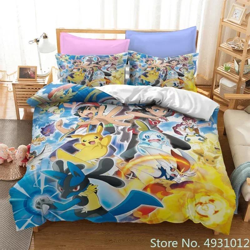Anime Pokemon Quilt Cover Cartoon Game Printed Bedding Pikachu Duvet Cover Kids Bedroom Bed Bedclothes Pillowcase Xmas Gifts