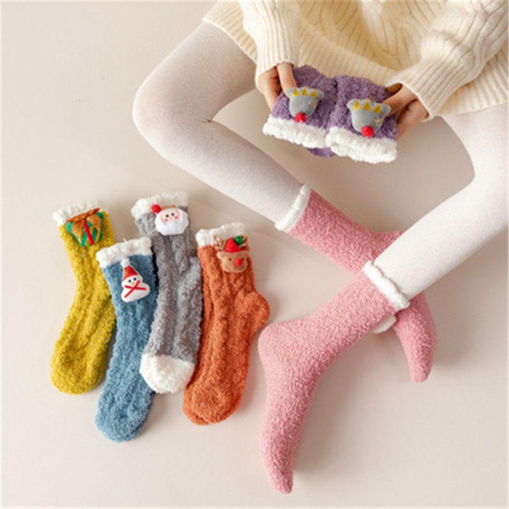 Christmas gift Comfortable Women Santa Claus High socks Cute Coral fleece Stocking Winter Warm