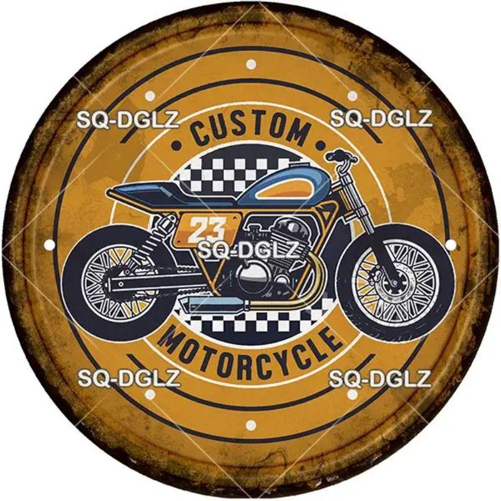 Vintage Motorcycle Round Metal Tin Sign Bar Wall Decor 20x20cm
