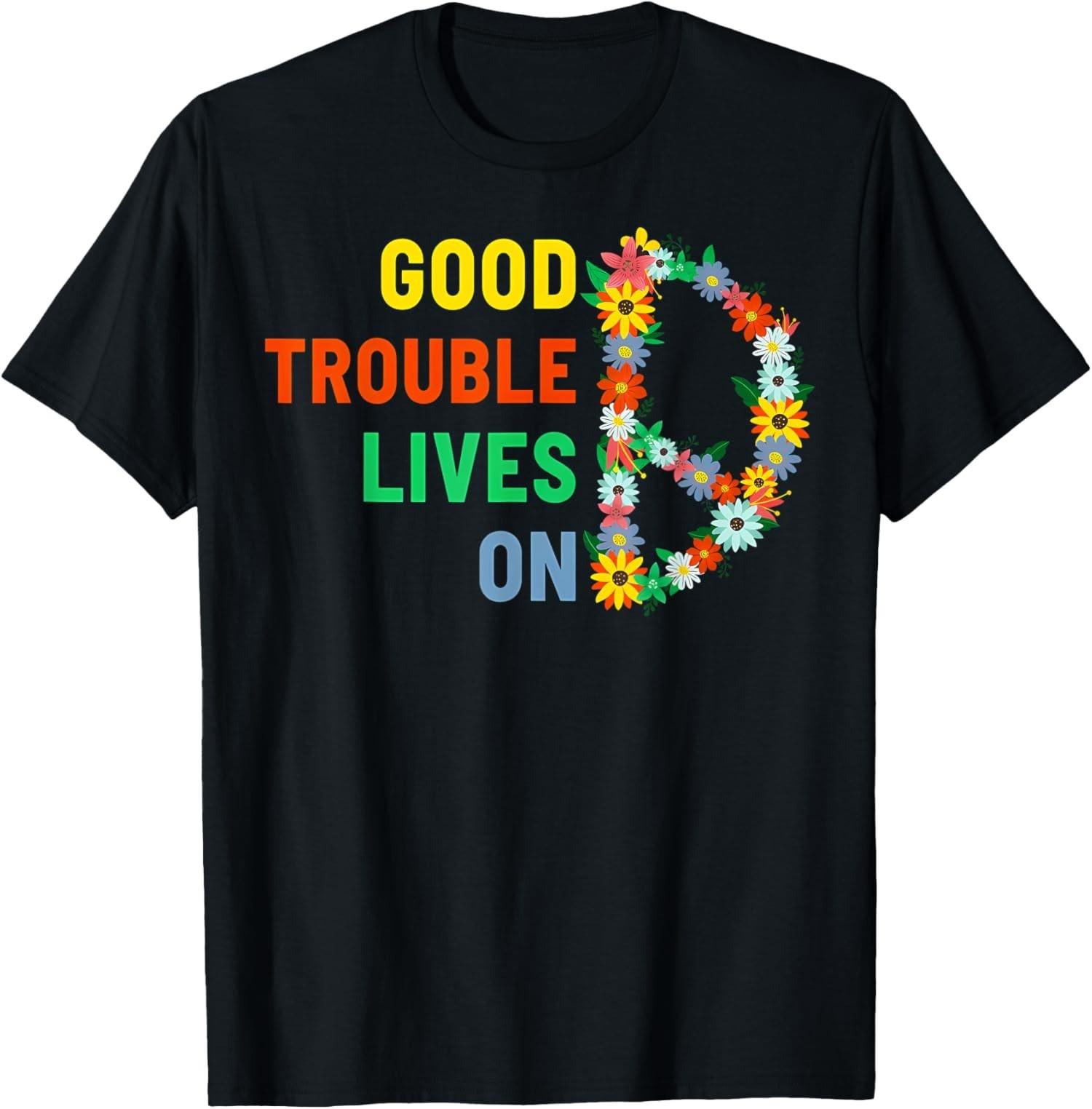 Vintage Good Necessary Trouble Lives On Floral Unisex T-Shirt S разноцветный