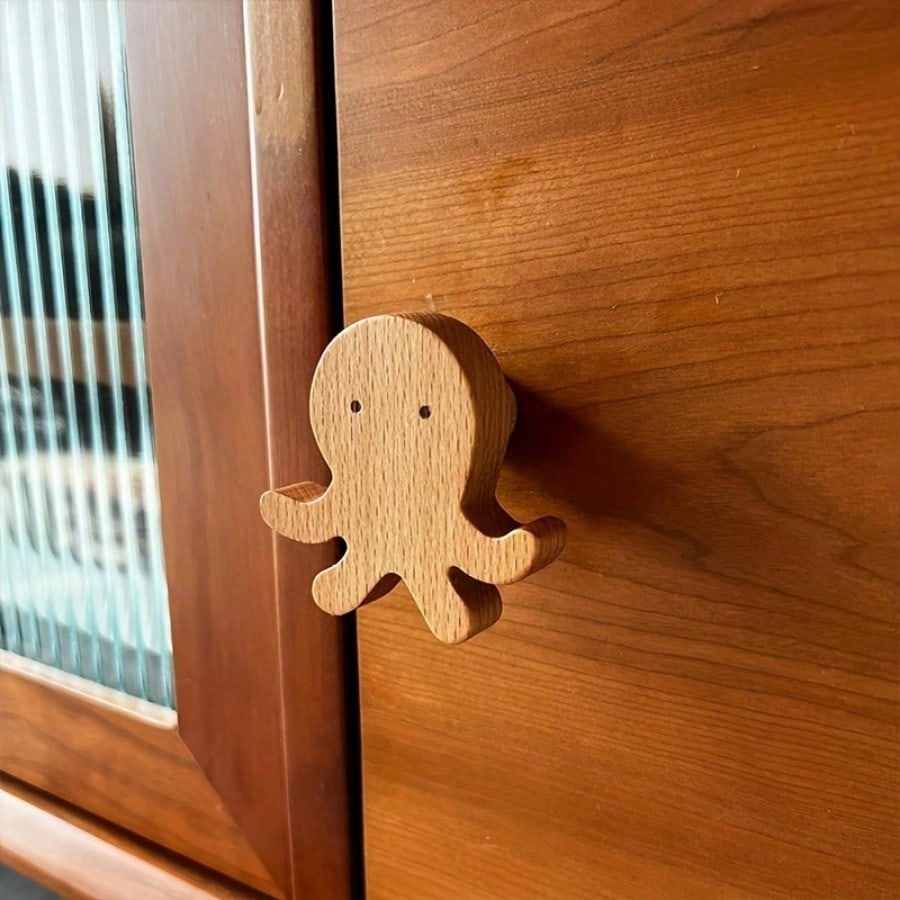 4pcs Wooden Animal Cabinet Pulls, Different Shape Combination Dresser Pulls, Decorative Wooden Dresser Animal Furniture Knobs