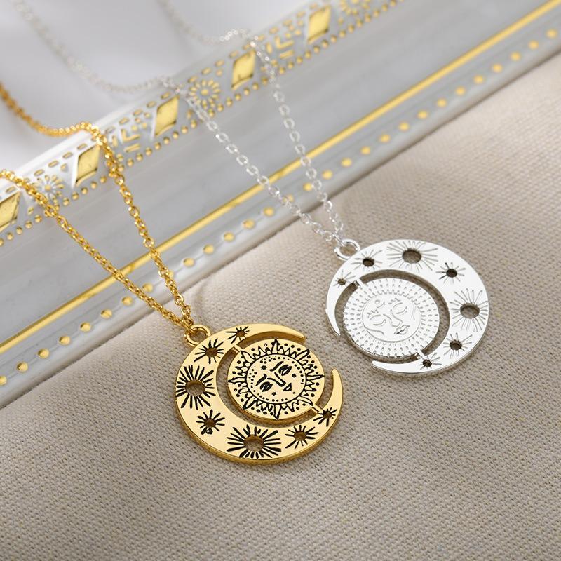 K gold-plated stainless steel simple sun and moon portrait necklace women's daily wear
