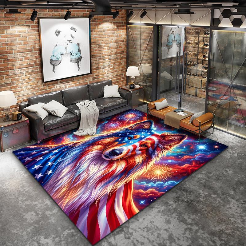 American Animal Pattern Square Carpet,Area Rug,Carpet Rug for Living Room Bedroom Sofa Playroom Decor,Non-slip Floor Mat,Holiday Birthday Gifts