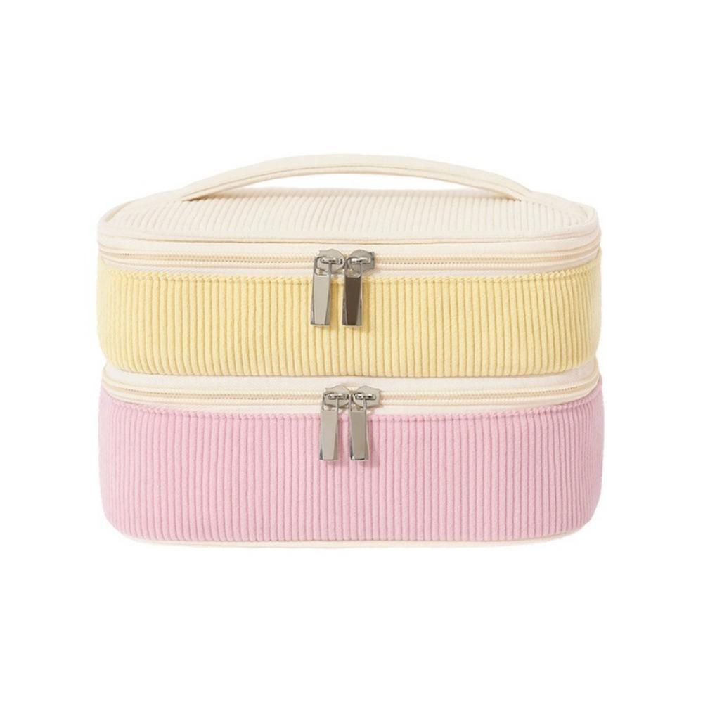 Large Capacity Corduroy Makeup Bag Soft Cosmetics Storage Bag Practical Handheld Toilet Bag  Travel бежевый