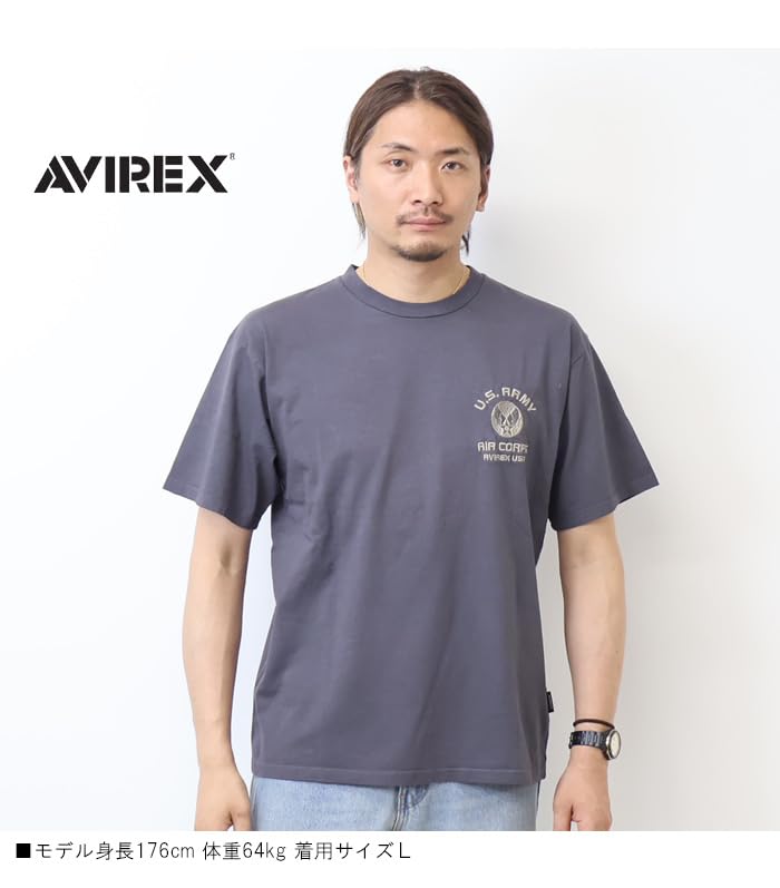 AVIREX FADE WASH EMBROIDERY T-SHIRT U.S.AAC Men's L Charcoal 783-5134025