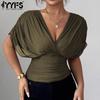 Women's Fashion Casual Summer Spring Solid Color Print Short Sleeve V-Neck Blouses & Shirts