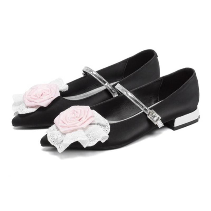 

Модные милые туфли-лодочки на низком каблуке с кружевной отделкой в виде цветов для женщин, модные туфли-дизайнерские с острым носком и узкой пряжкой, элегантная повседневная обувь для платья 39 чёрный