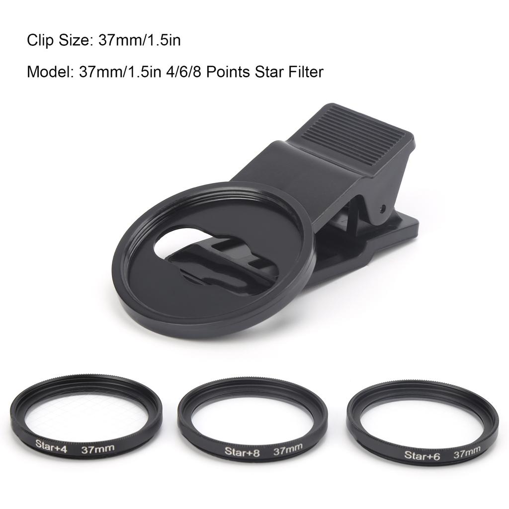 Mobile Phone Lens 4/6/8 Points Star Filter Set with 37MM Phone Clip for iPhone/Xiaomi