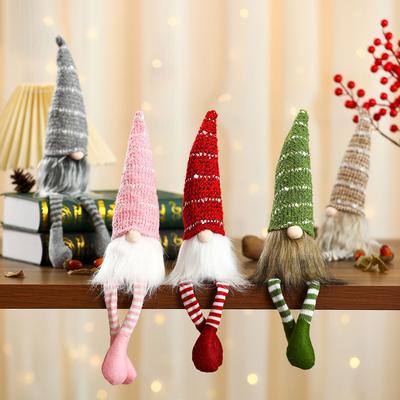 Decorazione Figura Seduta Natalizia Piccolo Regalo Cappello Lavorato a Maglia a Righe Bambola Gambe Lunghe Rudolph Decorazione per la Casa