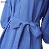 ZANZEA Abito Casual da Donna con Scollo a V, Colore Unito, Manica a 3/4