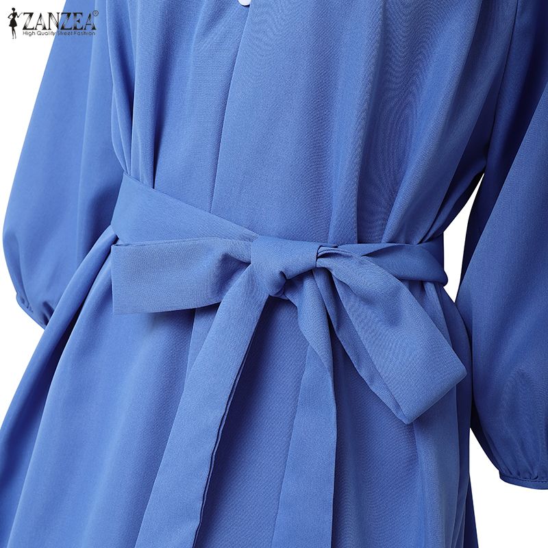 ZANZEA Abito Casual da Donna con Scollo a V, Colore Unito, Manica a 3/4