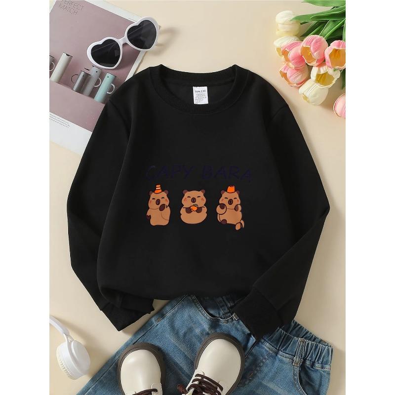 European sizes Kids' Crewneck Sweatshirt - Capybara with Cone Hat And Carrot , Sportswear And Casual Wear, Soft And Comfortable, Clothing, Teenagers