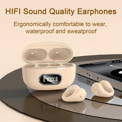 Wireless Earbuds with HD-compatible Mic Bluetooth-compatible 5.3 Chip LED Power Display Noise Reduction Ear-clip Earphones