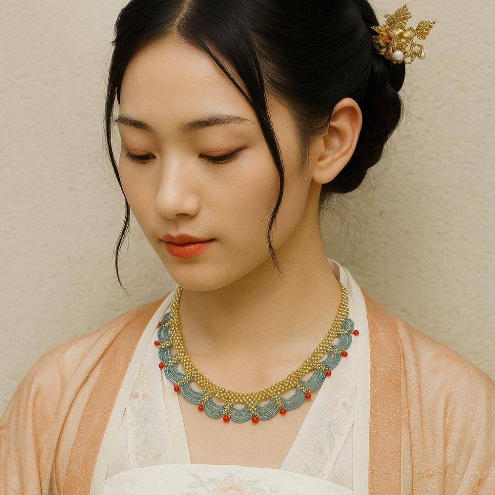 Hanfu Accessories Horse Face Skirt Necklace Ethnic Style Multi-layer Lace Necklace  Hanfu