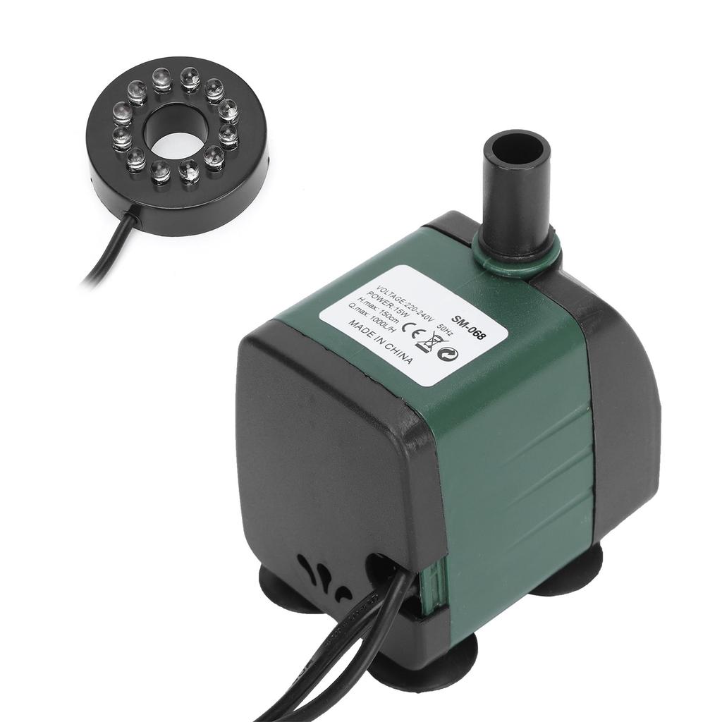 Fish Tank Submersible Water Pump with Colorful LED Light Aquarium Silent Fountain PumpGreen EU Plug