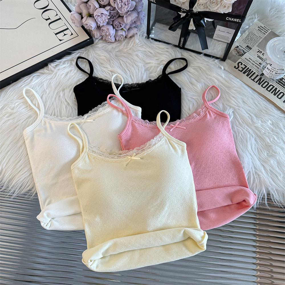 Puro Desiderio Pizzo Fiocco Top Halter da Donna Indossare Gilet Lungo All'Interno Senso del Design di Nicchia Spice Girls Estivo