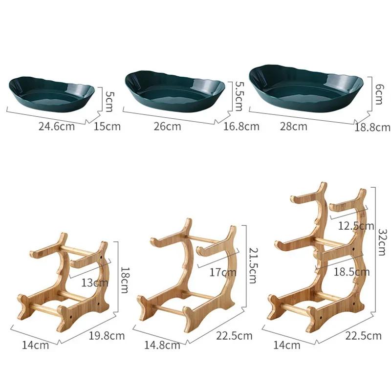 2/3 Layer Table Plates Dinnerware Wooden Kitchen Fruit Bowl with Floors Partitioned Dish Candy Cake Trays Fruit Plate Salad Bowl