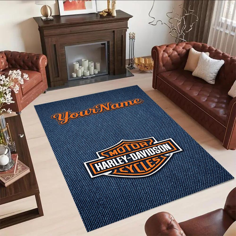 Harley-davidson Motorcycles Customize Your Name Floor Rug Office Rug Perfect for Outdoor Living Rooms Game Room Balcony Anti-slip Rug Decorate Offices