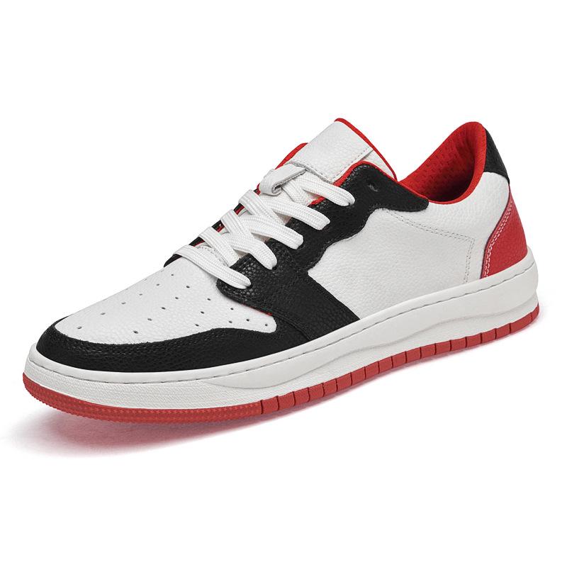 Men s Fashionable Red & White Round-Toe Lace-Up Board Shoes - Genuine Leather, Casual Soft Surface, Flat Bottom, Versatile Trendy Style 45 чёрный/красный