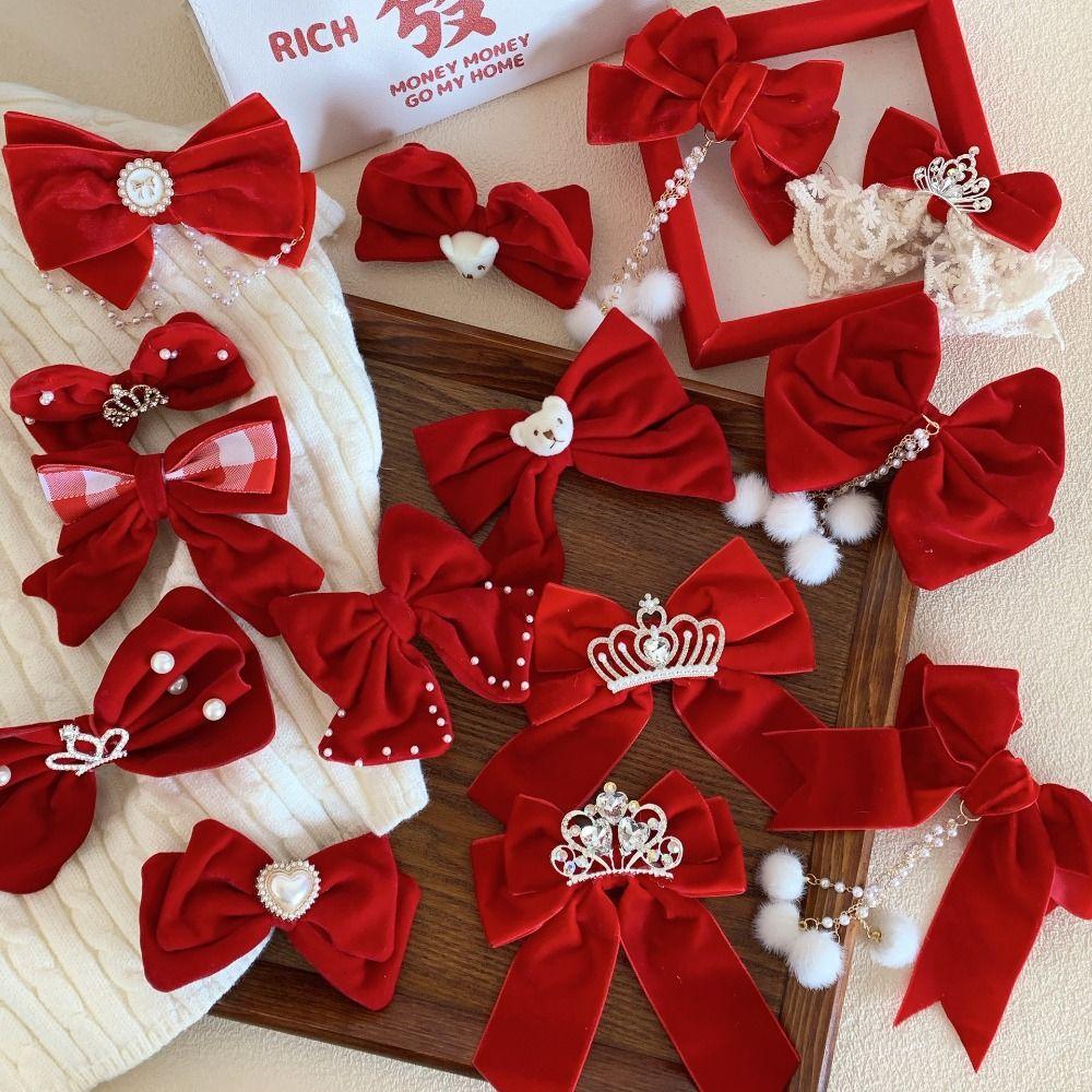 Cloth Velvet Red Bow Hairpin Plush Ancient Style Hairpin Cute Hanfu Hair Sticks  Baby
