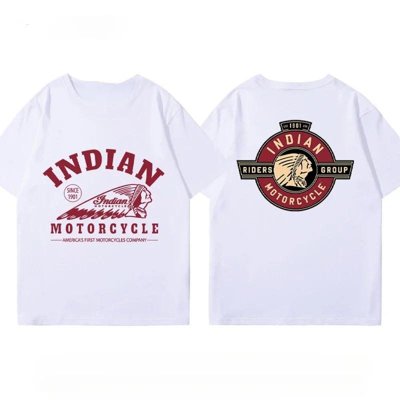 Indian Motorcycle Heavy Locomotive Cruise Bike Riding Suit Club Print Summer Cotton Casual Motorcycle Men's and Women's T-Shirt