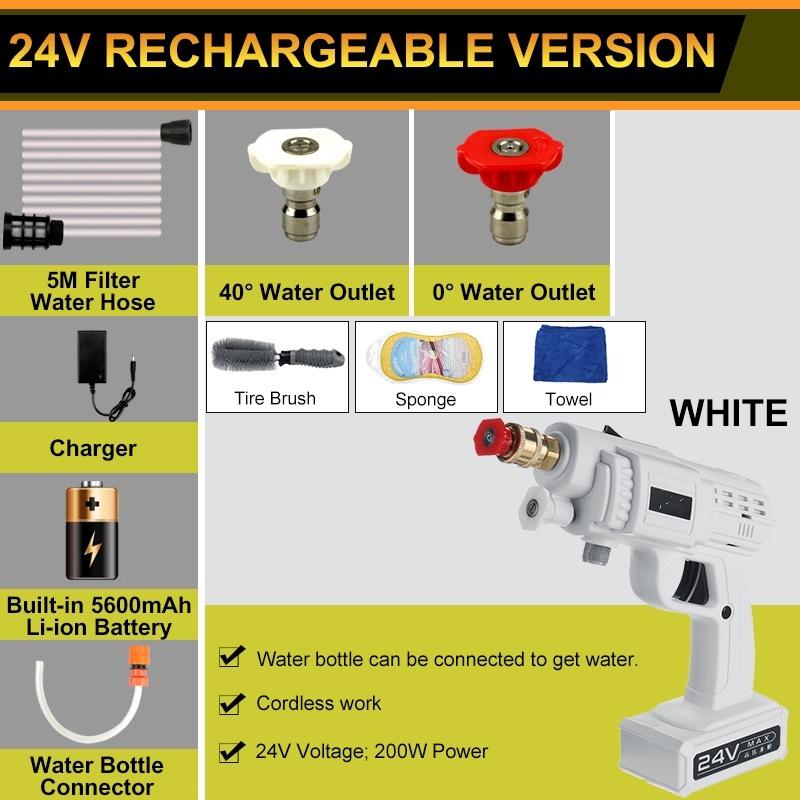 Cordless High Pressure Car Washer Handheld Electric Water Gun Powerful Garden Water Jet Rechargeable 12V/24V 120-200W