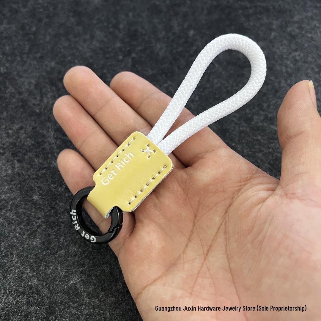 

Creative Hand-Woven Genuine Leather Car Keychain Pendant with Metal Accent