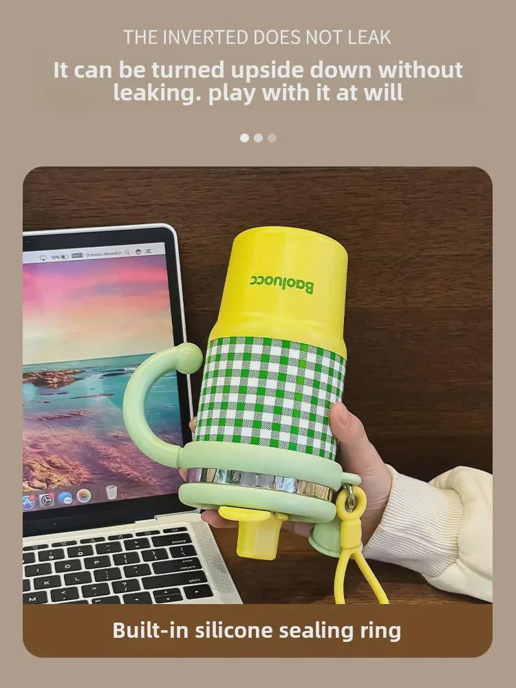 2024 High-Value Large Capacity Coffee Thermos with Handle and Straw for Girls