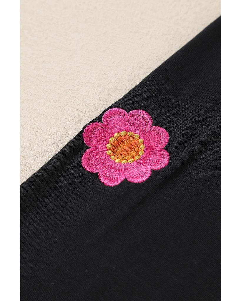 Azura Exchange Black Floral Embroidered Puff Sleeve Top