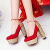 Platform Glitter Silver Gold Pumps Women Wedding Party Shoes Bridal Ladies Red High-heels Pumps