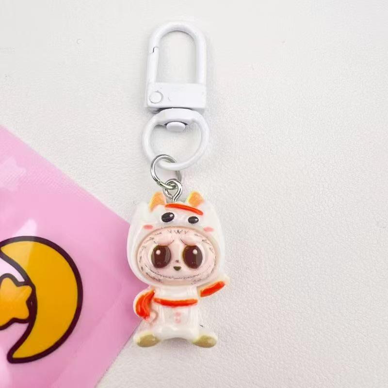Cartoon Three-Eyed Alien Labubu Resin Keychain for Backpack Ornaments and Student Schoolbags