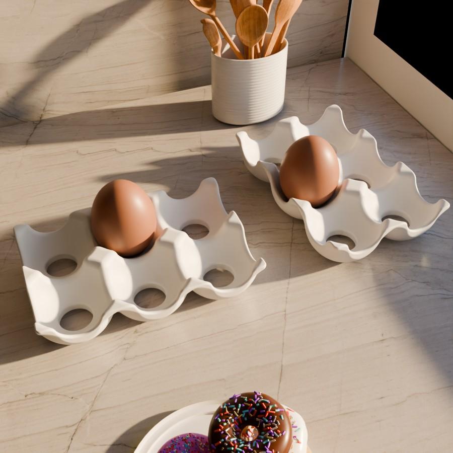 6 Compartment Egg Storage Rack, Ceramic Finish Unbreakable Reusable Stackable Egg Organizer for Kitchen Refrigerator Outdoor Camping