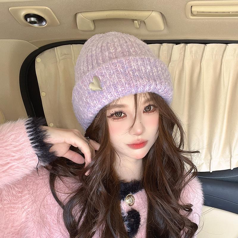Japanese Love Hat for Women In Autumn and Winter Ear Protection and Warm Wool Hat Showing Face Small Korean Version Versatile Knitted Hat Cold Hat