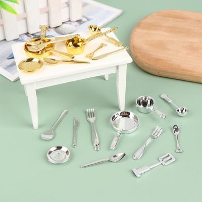 11Pcs/Set Dollhouse Miniature Spoon Fork Pot Utensils Model Kitchen Decoration