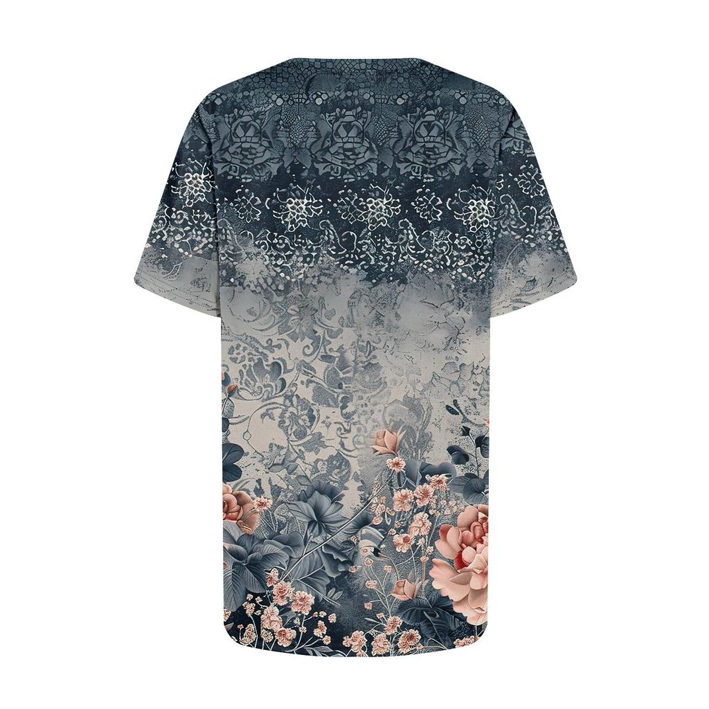 T-skjorter for kvinner Rund hals Pyntet avslappet Bluser Trykk Kort erm Sommerstopper Løs passform