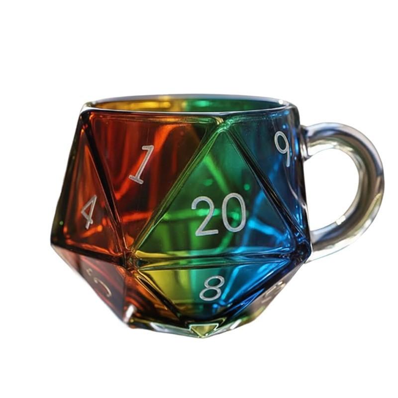 

Dragons Rainbow Glass D20 Dice Mug with Handle Polyhedral Dice Coffee Cup D20 Dice Glass Cup for Game Night Board Games Lovers 301-400ml
