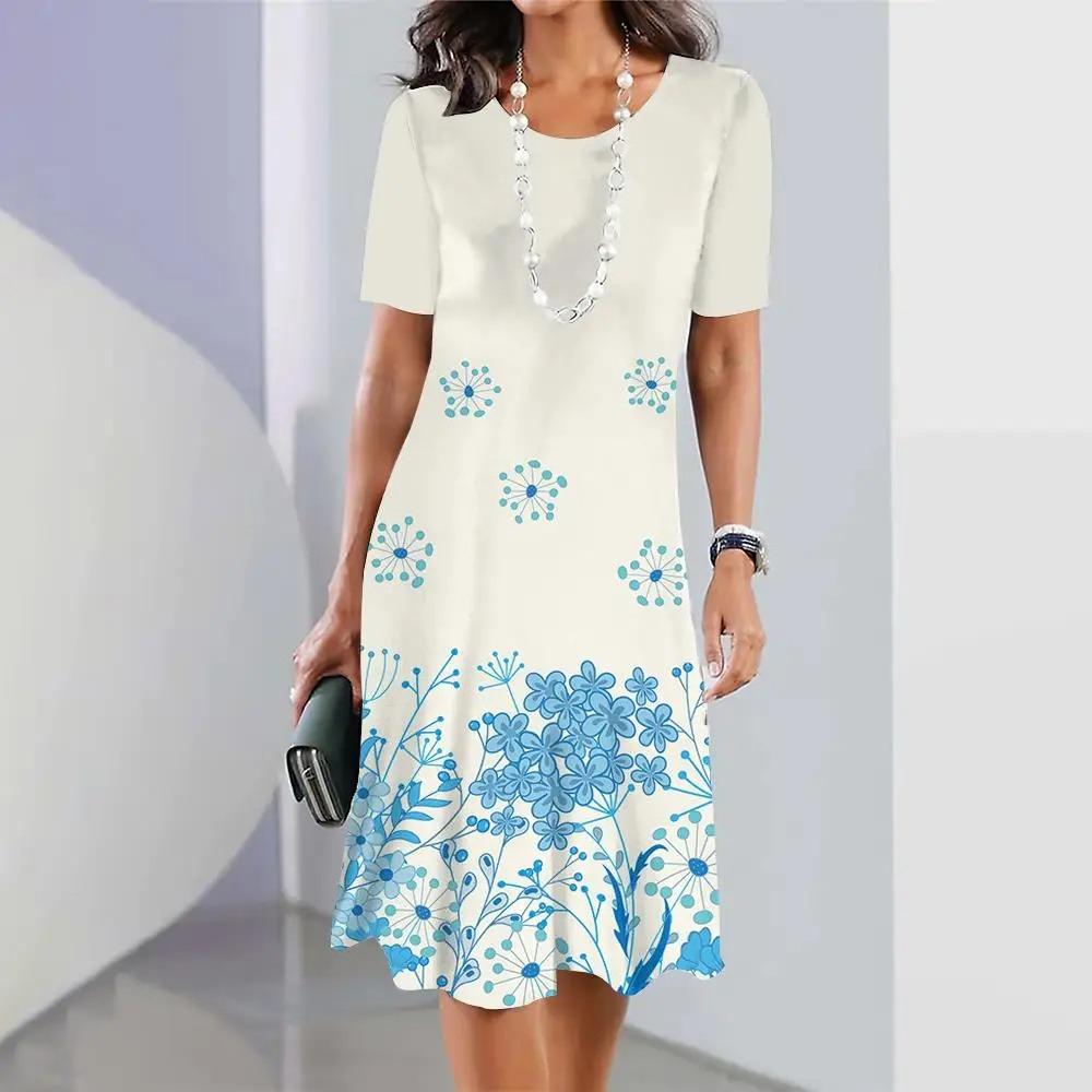 Autumn Women Flower Print Pullover Dress Tops Retro Short Sleeves Elegant Party Dress Beautiful Clothes Fashion Vestidos