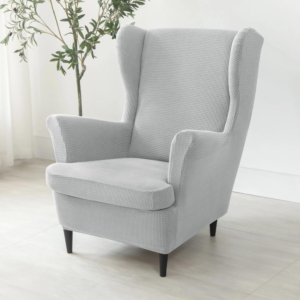 Solid Color Wing Chair Cover Stretch Spandex Armchair Covers Elastic Sofa Slipcovers With Seat Cushion Cover Footstool Covers